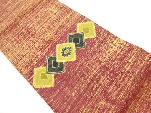 手織り紬四角に菊模様名古屋帯